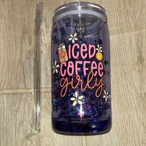 Iced Coffee Girly Tumbler with Straw - Purple